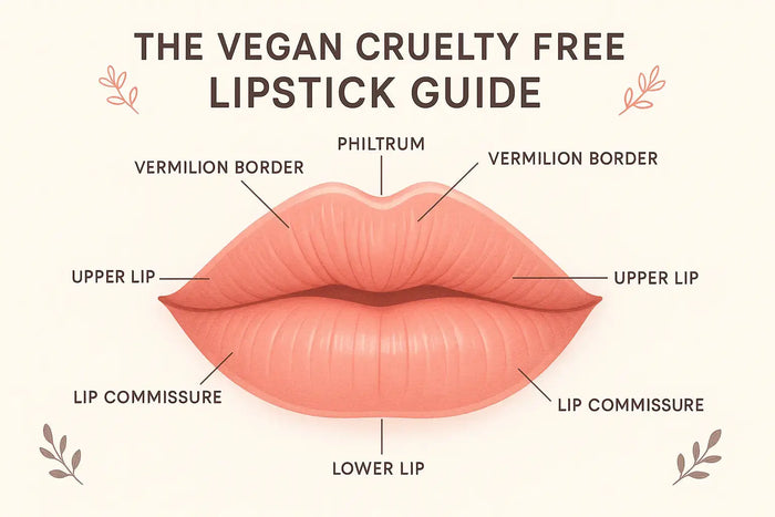 Close-up of a perfectly defined lip enhanced with high-shine vegan lip gloss (hazelnut or pear) over a matte vegan lipstick base.
